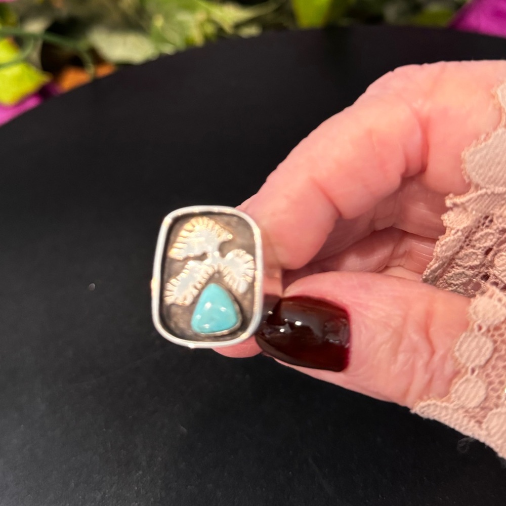NWT Sterling Silver & Turquoise Shadowbox Ring Size 8-1/2